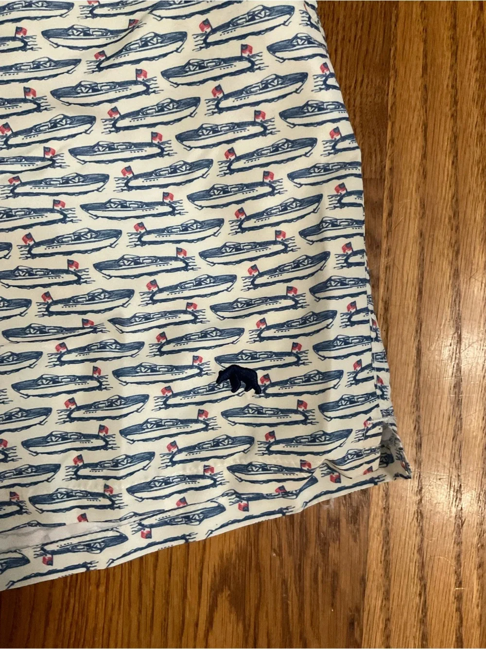 Onward Reserve - Float Your Boat Men's White & Blue Print Swim Trunks. Size L